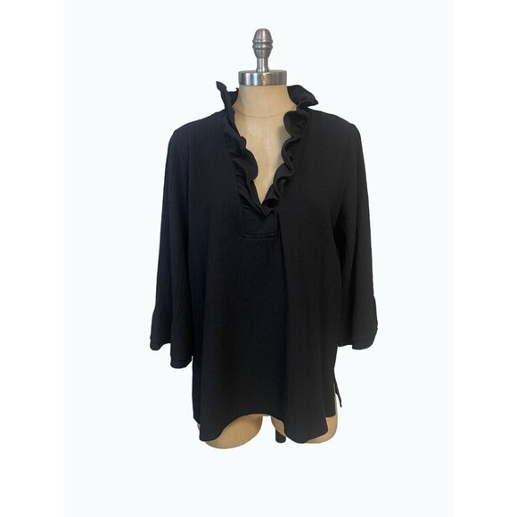 Soft Surroundings Black Constance Ruffle Blouse Top 2BV51 Size Medium - Picture 2 of 5